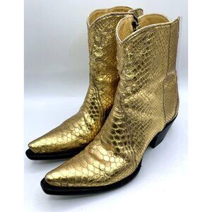 $1.9K 7 C Wide back At The Ranch Metallic Gold Cowgirl Boots Santa Fe